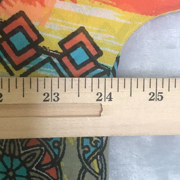 Ali Miles Top Womens 1X Orange Blue Geometric Print Semi Sheer V Neck Front Tie - Picture 8 of 10